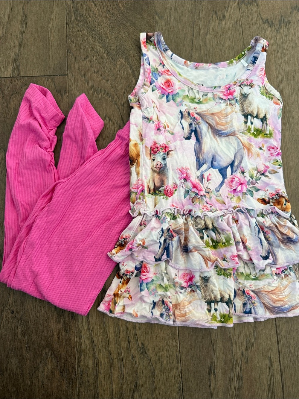 Little bum bums bamboo Pink Unicorn Tiered Tank Top & Leggings Set
